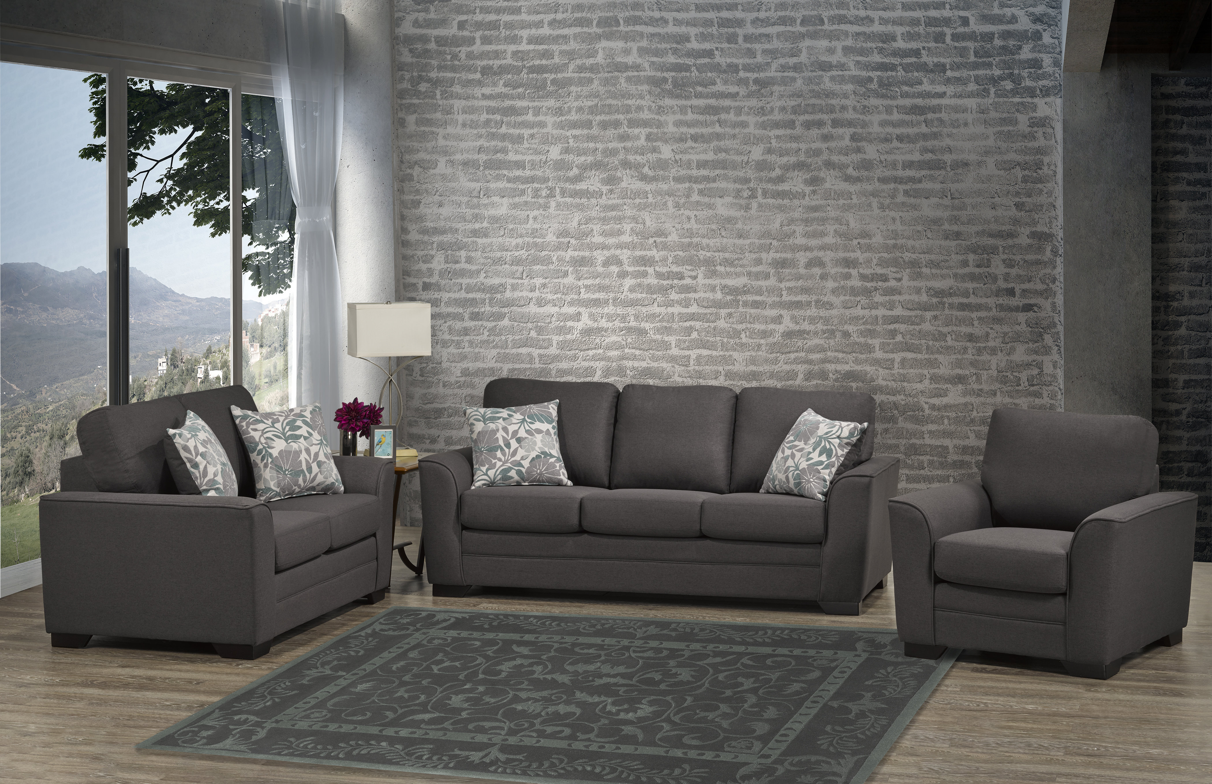 Red Barrel Studio® Laeticia 3 Pieces Charcoal Gray Fabric Living Room ...