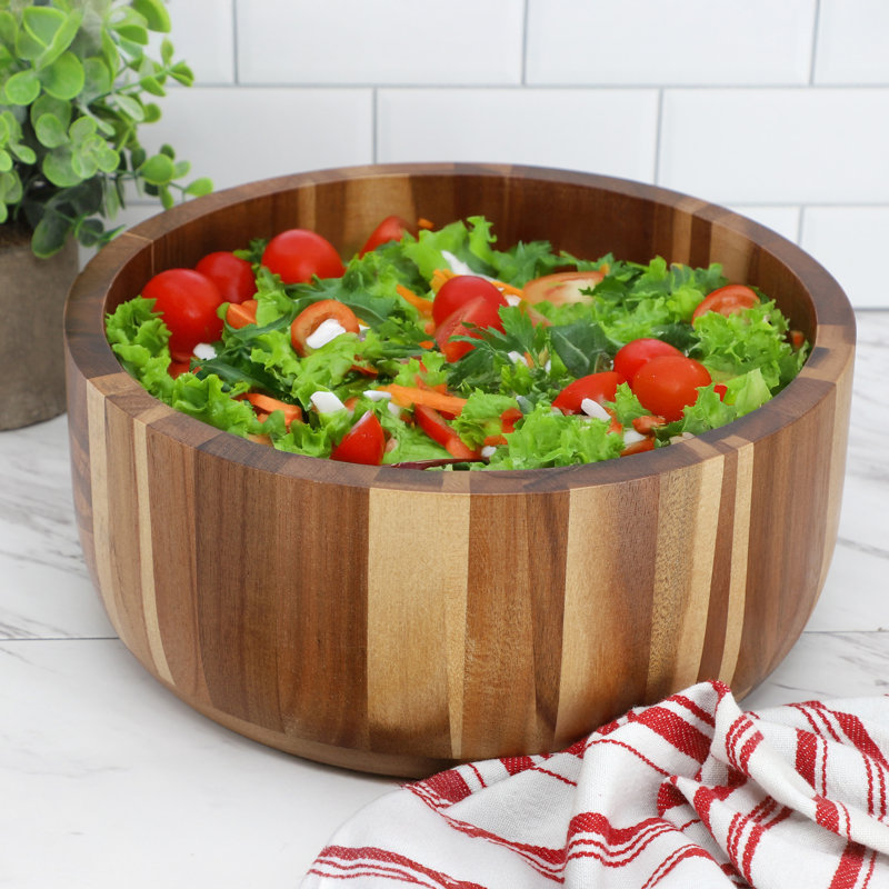 Grand grand bol à salade rond en bois d'acacia de 10,5 pouces