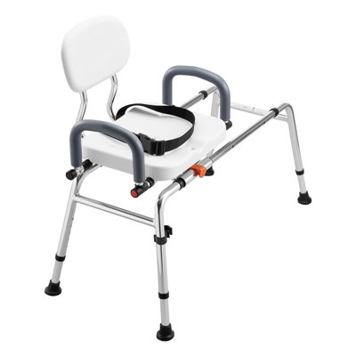 Sliding Shower Chair with Swivel Seat and Pivoting Arms, 400 lbs Capacity Tub Transfer Bench, Height & Width Adjustable Bath Seat for Seniors and Elderly, Silver