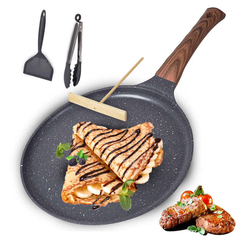 Aluminum Non-Stick Crepe Pan, 12.8" H x 11.6" W x 2.117" D, Black