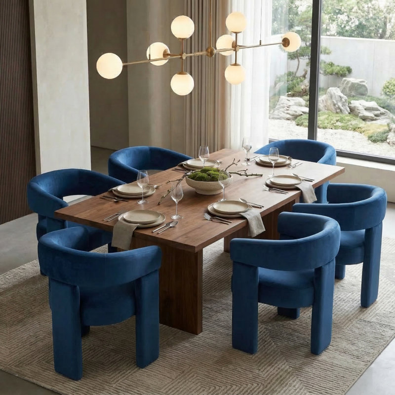 Chaise légère et luxueuse en velours, Bleu