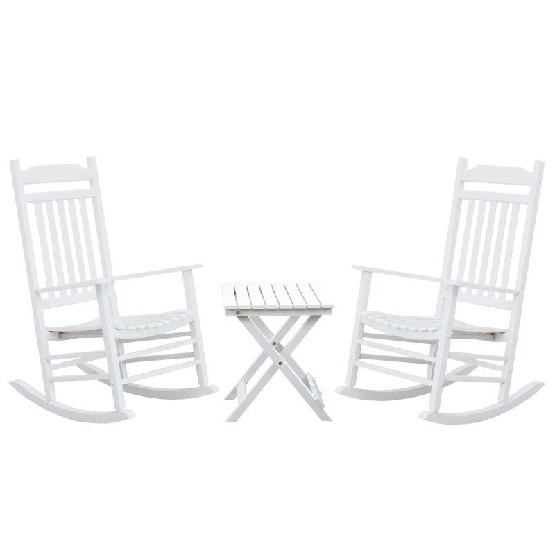 Ensemble de chaises berçantes d'extérieur 3 pièces avec petite table d'appoint Karaann, Blanc