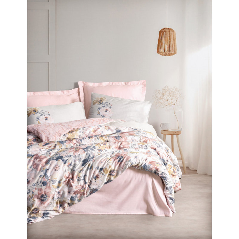 Luxury Satin Quilt Cover Set (XXL), Powder Color, Duvet Cover 61.0 x 86.6 inches & Pillowcase 31.5 x 31.5 inches | 100% Cotton Satin, Machine Washable, 211 Thread Count, Stylish Envelope & Button Closure