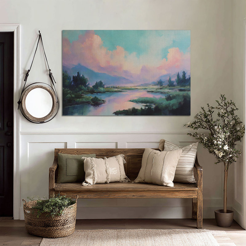 «Dreamy Pink Landscape», art mural sur toile grand format - Décoration de salon, de chambre à coucher ou de bureau
