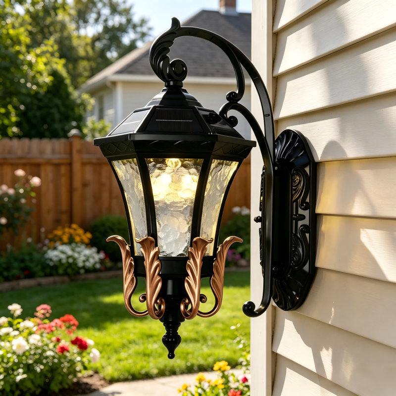 Solar Wall Lantern Outdoor, Clear Glass And Aluminum Black Fh