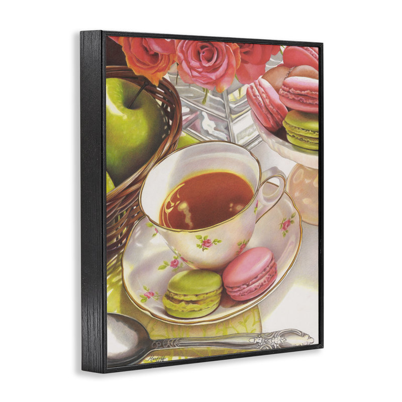 Thé avec art macarons par Mardell Schuster, Giclée encadrée noir minuit, H 20 po x l 16 po