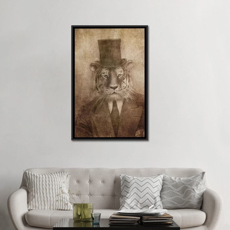 «sir tiger, impression sur toile, H 26 po x l 18 po x P 1,5 po, Toile avec cadre noir, Pas de tapis