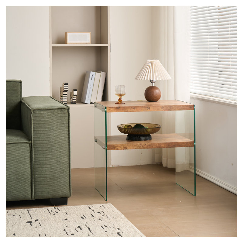 Table d'appoint moderne en noyer et verre
