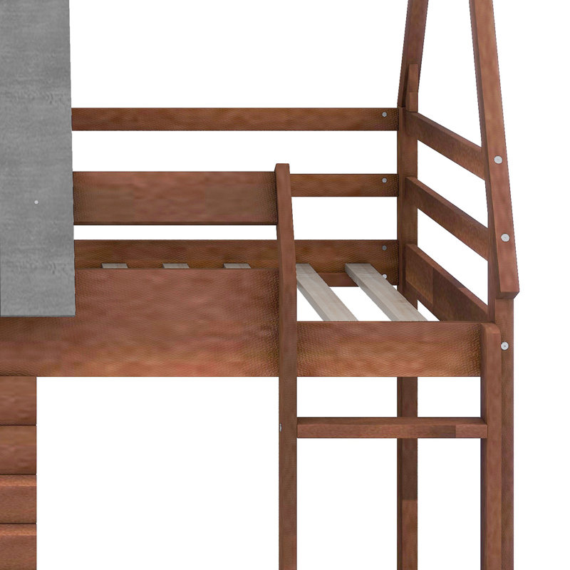 Lit superposé en bois avec toit, échelle et 2 fenêtres Wood House