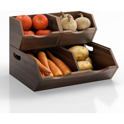 Acacia Potato And Onion Storage Bin - Stackable Wooden Storage Bins - Pantry Baskets Organization And Storage