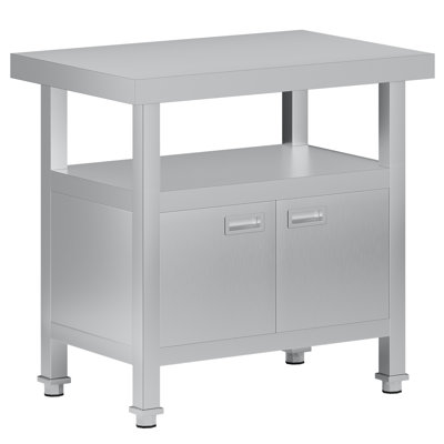 36x24x34 In Stainless Steel Work Table with Cabinet & Middle Shelf