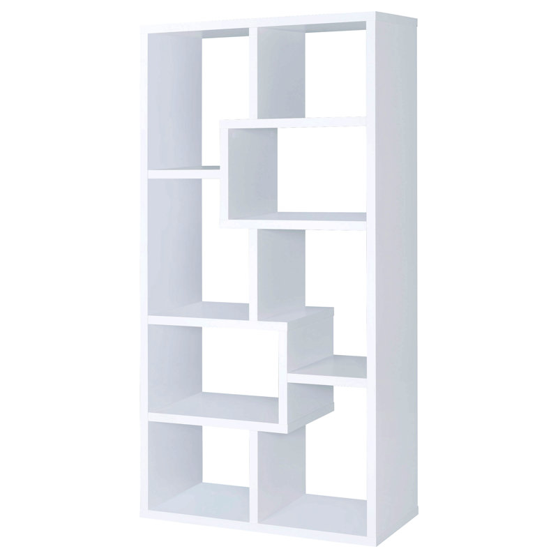 Bibliothèque géométrique avec sept (7) tablettes, étagère de rangement, meubles en bois massif, 1 pièce, blanc, Blanc