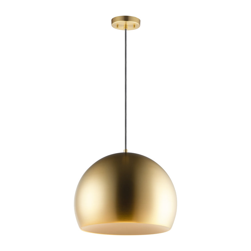 Luminaire suspendu en forme de dôme à 1 lumière DEL Nelle, H 14,5 po x l 19,75 po x P 19,75 po, Laiton satiné / café