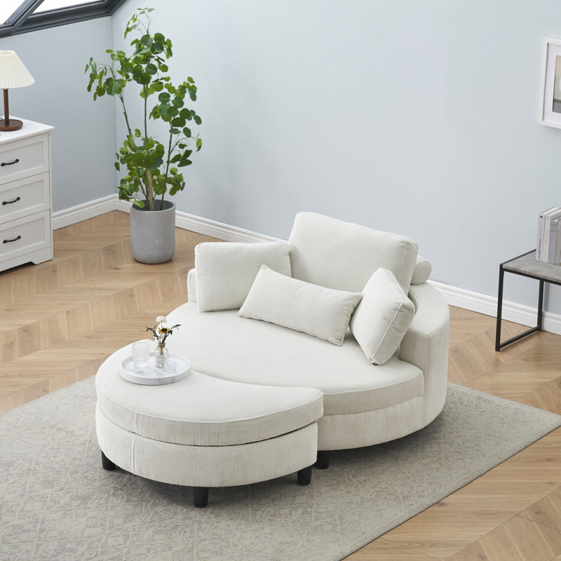 Canapé moderne en velours côtelé de 51 pouces avec deux coussins décoratifs et un coussin de taille avec un plateau supplémentaire