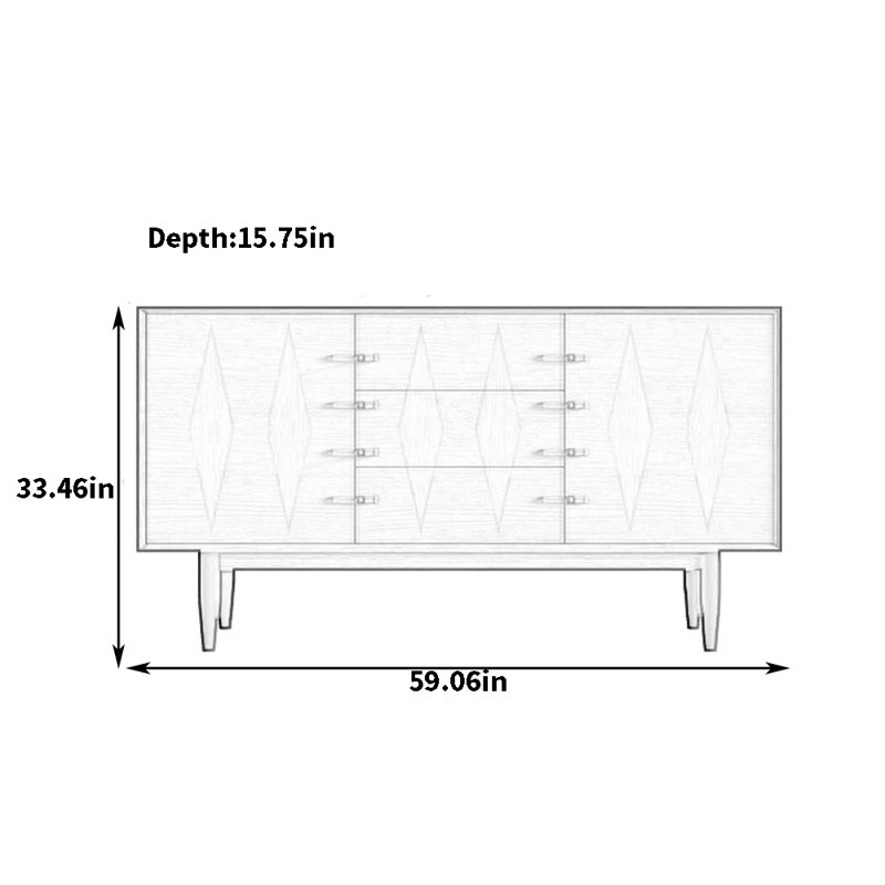 Retro Modern Minimalist Sideboard, 33.46" H x 59.06" W x 15.75" D