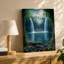 Toile, scène sereine de forêt avec deux cascades majestueuses en cascade dans un art mural, une piscine tranquille entourée de verdure-118147764