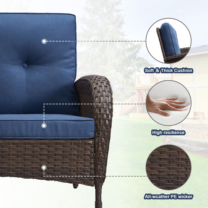 Gaetanino 5-Person Outdoor Wicker Sofa Seating Group With Cushions, Blue, Brown