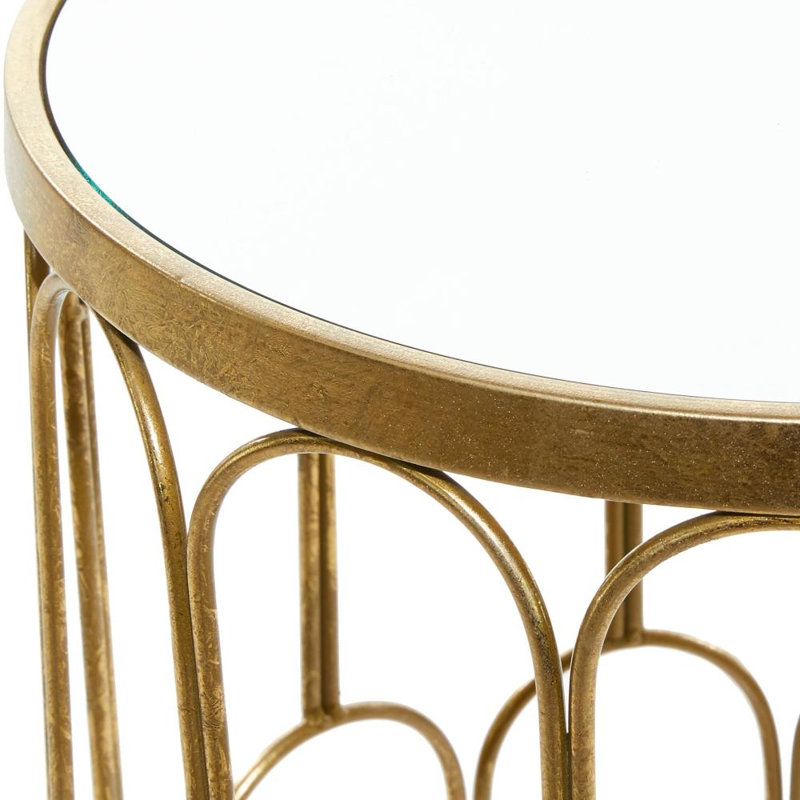 Ensemble de 3 tables d'appoint en métal doré avec plateau en verre Etchison, 22 po, 25 po, H 28 po