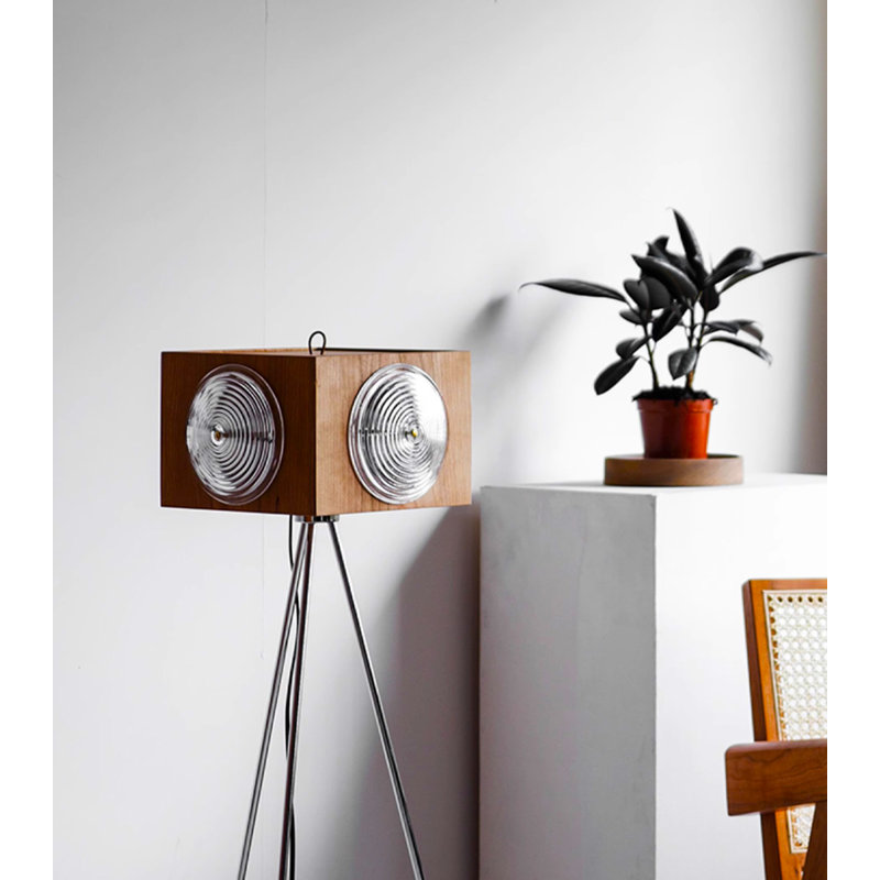 Luminaire de plancher trépied cube en bois, 51.97"