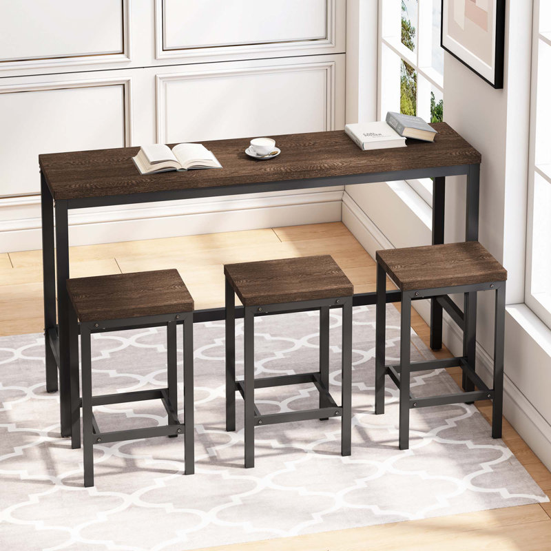 Long Dining Table Set With 3 Stools