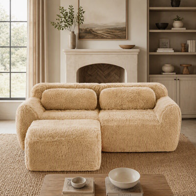 Canapé en L sans os avec méridienne, tissu moelleux et moelleux, éponge haute densité, sans assemblage, conception ergonomique et antidérapante