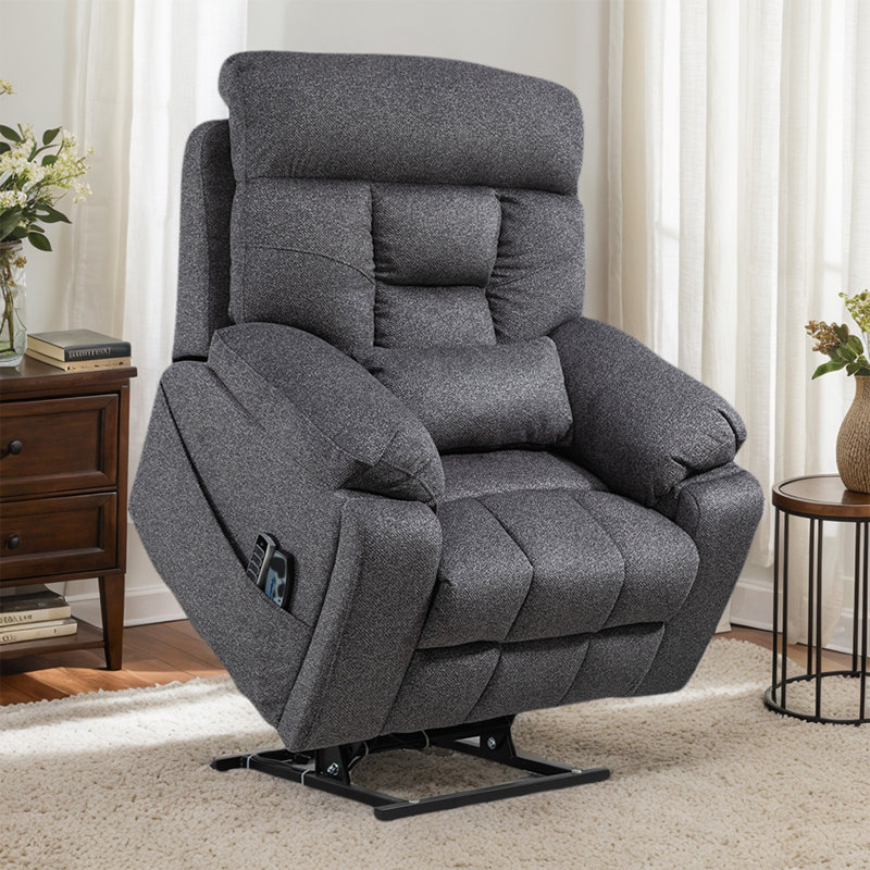 4 OKIN Motors Lay Flat Power Lift Recliner Chair with Heat & Massage, Electric Sofa, Cup Holders, Dark Gray