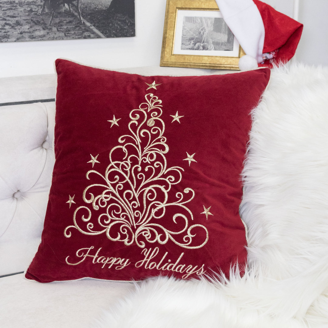 Holidays Fancy Embroidered Velvet Throw Pillow Homey Cozy