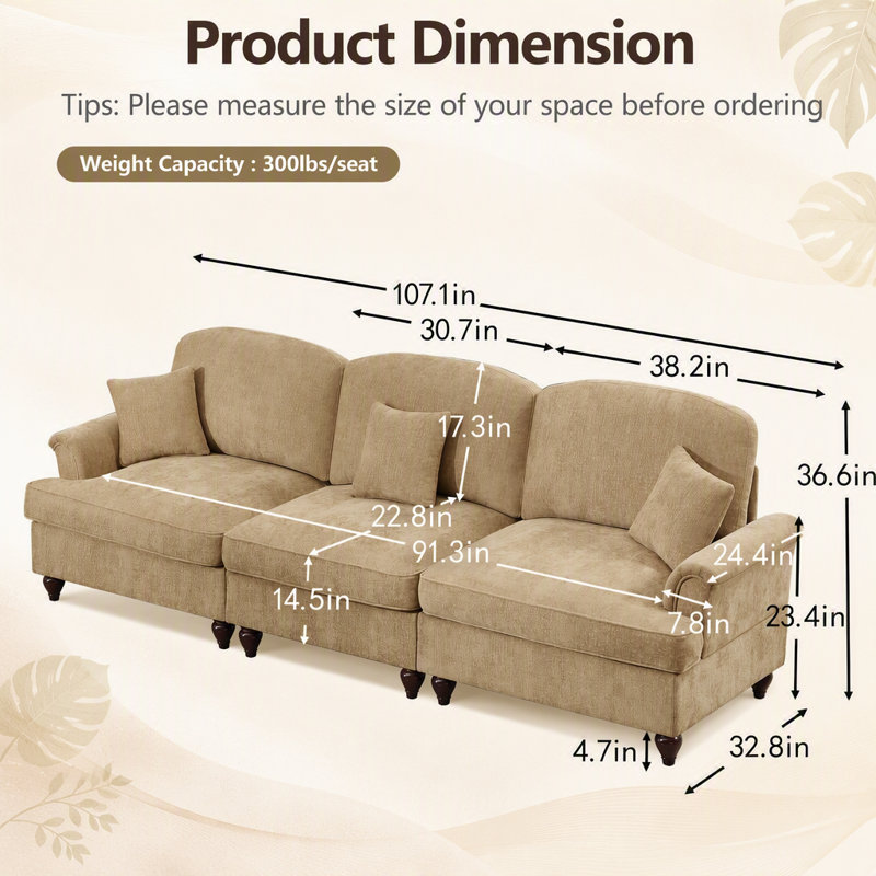 Ensemble de canapé modulaire classique 2 pièces avec accoudoirs évasés, volants amovibles et pieds fuselés, parfait pour les salons, café léger