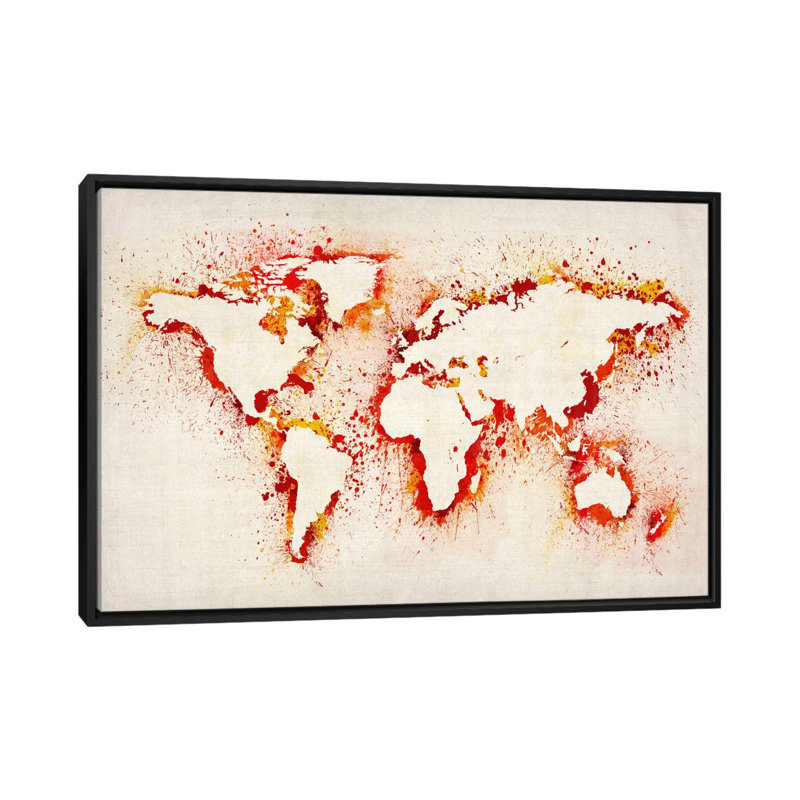 «Map of The World Paint Splash II» par Michael Tompsett, reproduction d'art sur toile, H 18 po x l 26 po x P 1,5 po