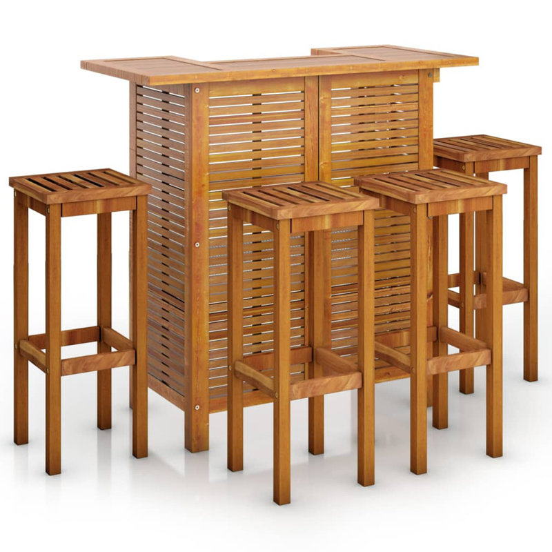 5 Piece Patio Bar Set Solid Wood Acacia, Brown