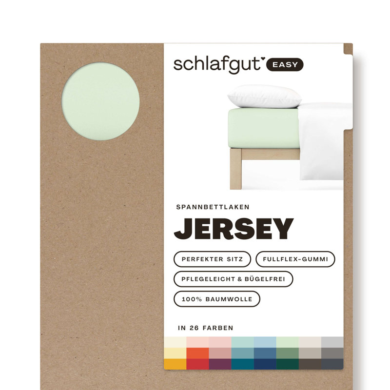 100% Cotton Jersey Knit Fitted Sheet, Green Light, L 140 x 200cm - 160 x 200cm