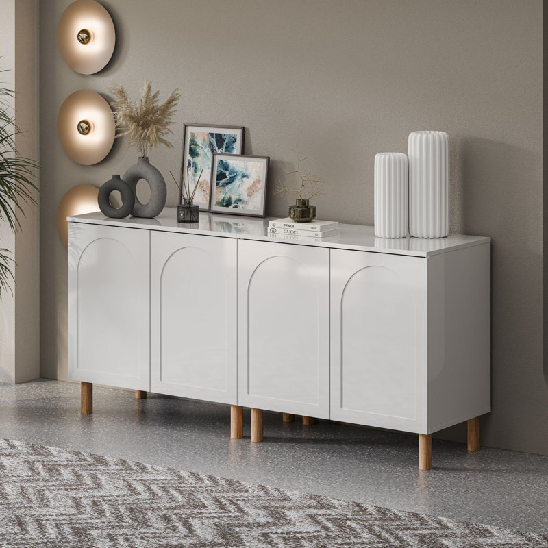 Bohem Sideboard with MDF Doors, White, 34" H x 70" W x 20" D