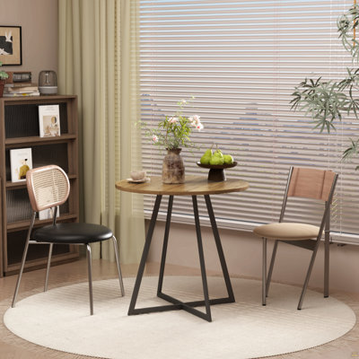 Table de salle à manger ronde 31,5 pouces, petite table de cuisine circulaire avec pieds en métal noir pour 2 à 4 personnes, table de salle à manger moderne, brun (table seulement)