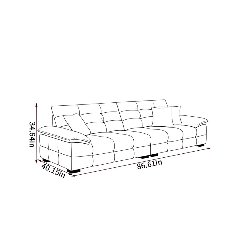 Simple modern Lawrence sofa, 34.64" H x 86.61" W x 40.15" D