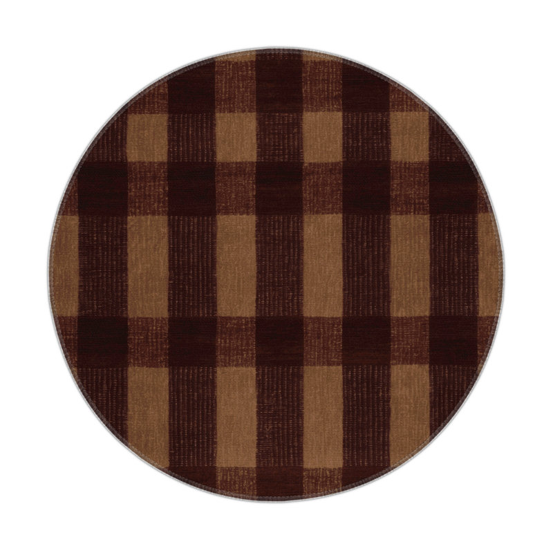 Tapis d'intérieur et d'extérieur à carreaux brun, Rond 5 pi