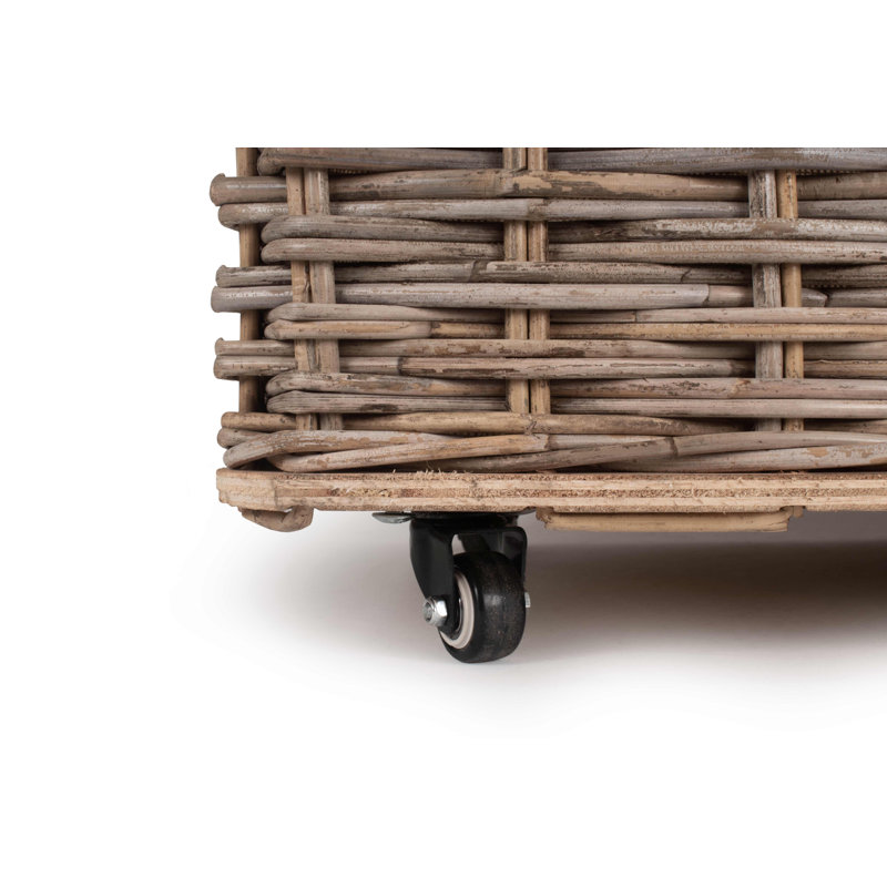 Wicker Rattan Wheeled Log Basket, 61cm H x 76cm W x 47cm D