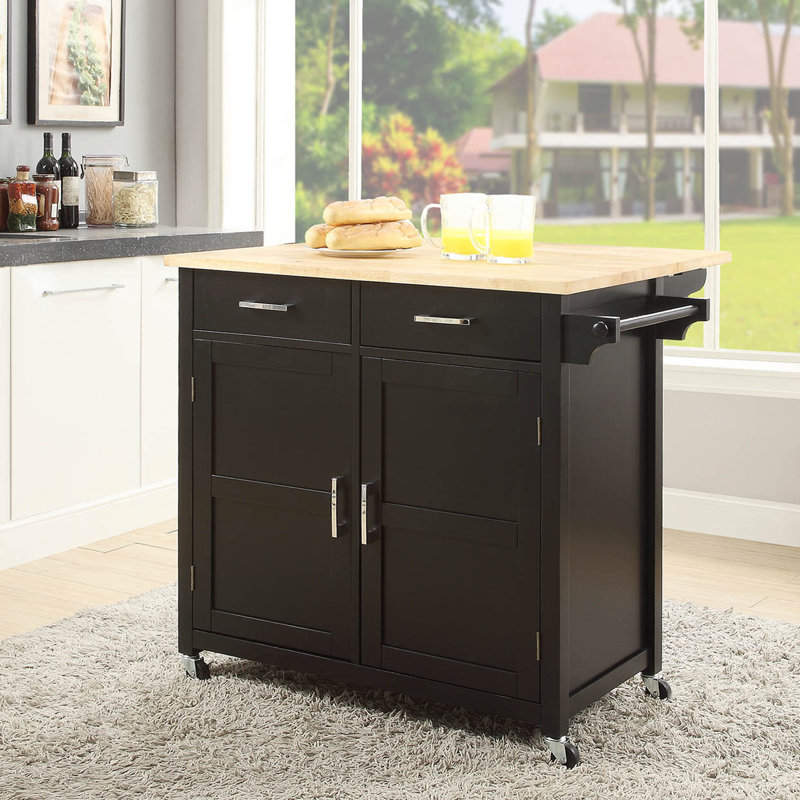 Ozkardes Solid Wood Top Kitchen Cart, Black