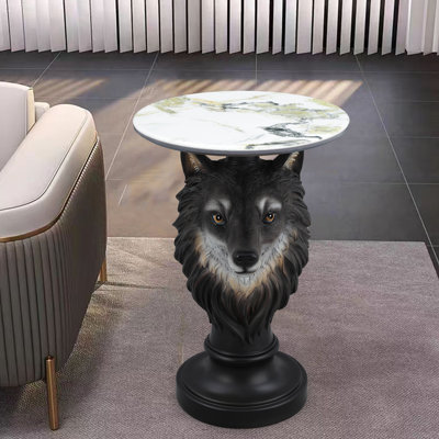 Table d'appoint tête de loup, table de bout en résine Creative Animal, mobilier d'appoint et table de chevet uniques de 25 po, statue de loup rafraîchissante pour chambre à coucher et salon - réaliste