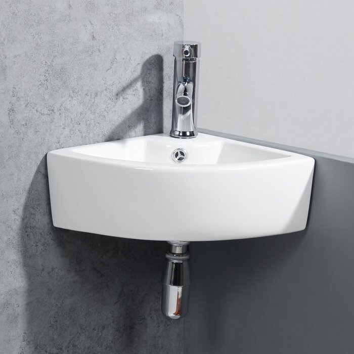 Gimify 12.8'' White Porcelain Specialty Corner Bathroom Sink with ...