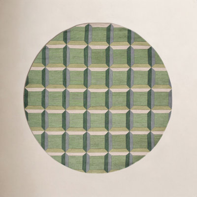 Giedre Green Beige Hand-Tufted Wool Rug