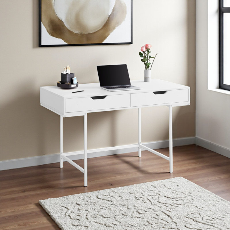 Bureau d'ordinateur à 2 tiroirs Avignon avec pieds en métal, H 29,74 po x l 47,01 po x P 23,5 po Avignon