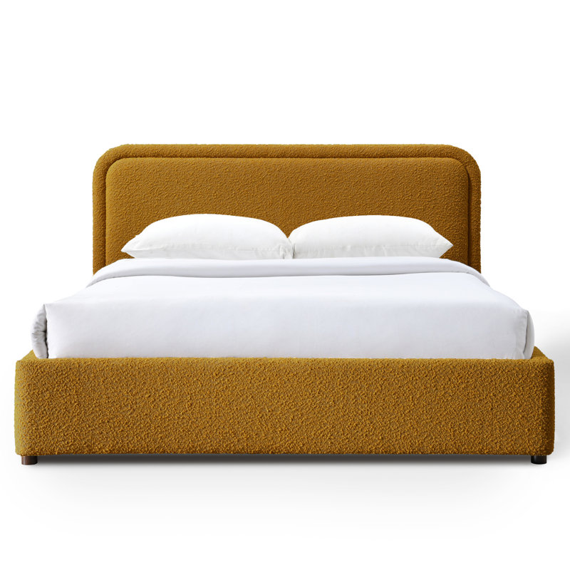 Baneza Platform Bed, Queen, Mustard Boucle