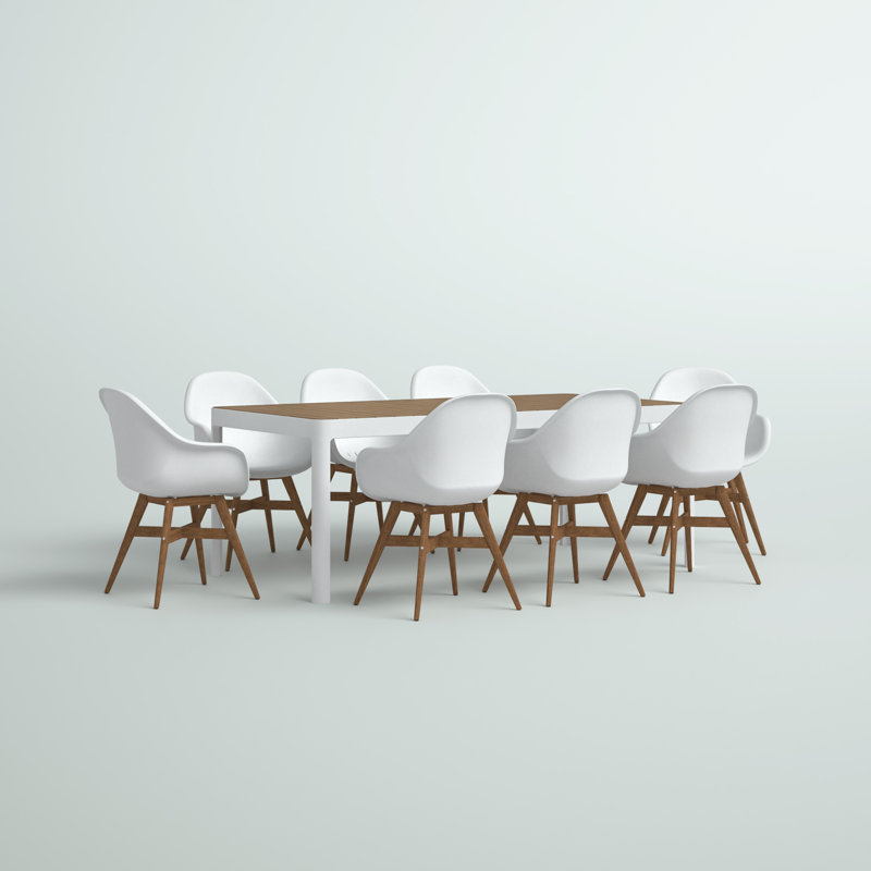 Rafael 8 - Person Wood Patio Dining Set with Rectangular Table