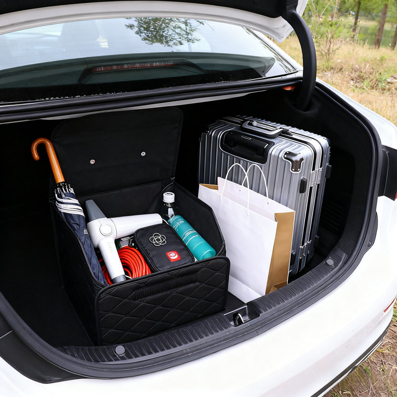 Boîte de rangement pour petit coffre de voiture, organisateur en similicuir avec fermeture autoagrippante, poignée en plastique souple portable