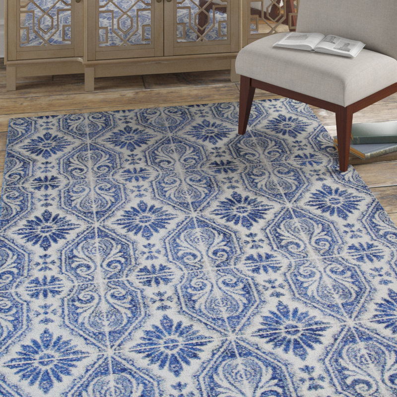 Tapis décoratif bleu marine géométrique Laclede, Rectangle 5 pi 3 po x 7 pi 2 po