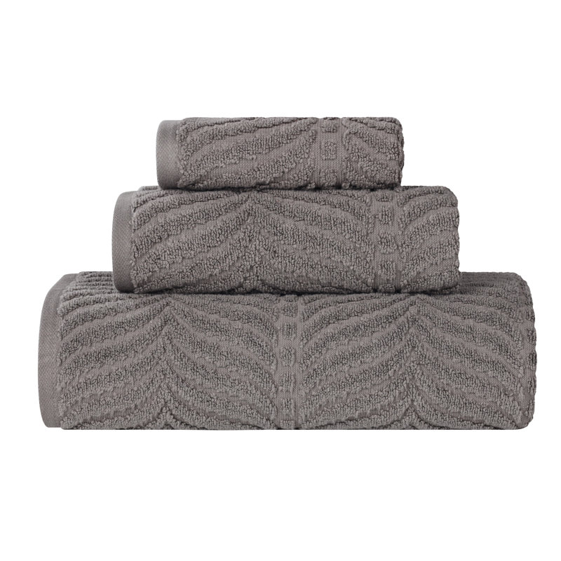 Flaxberry Chevron Zero Twist Jacquard Cotton 3 Piece Bathroom Towel Set, Charcoal