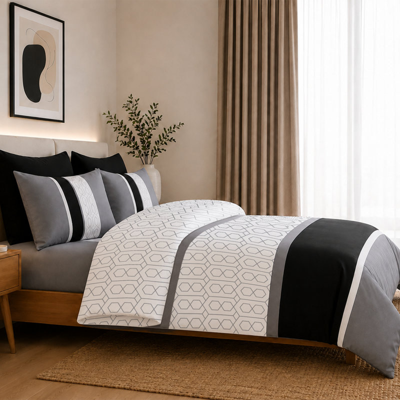 Pamposh Microfiber Striped Duvet Cover Set, Single