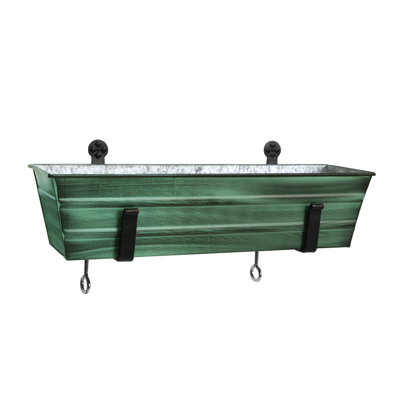 Medium Green Galvanized Steel Flower Box with Black Brackets