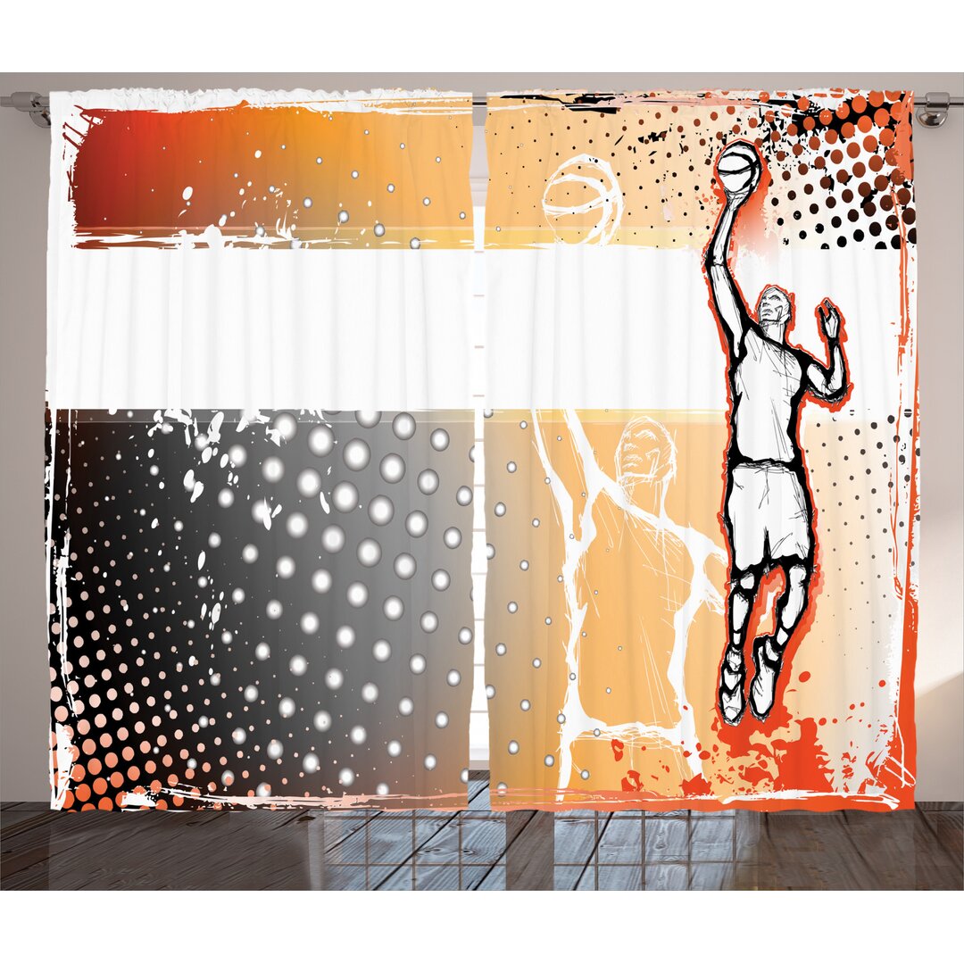 Rustikaler Vorhang, Basketball-Gekritzel-Kunst, Sport, Orange Schwarz