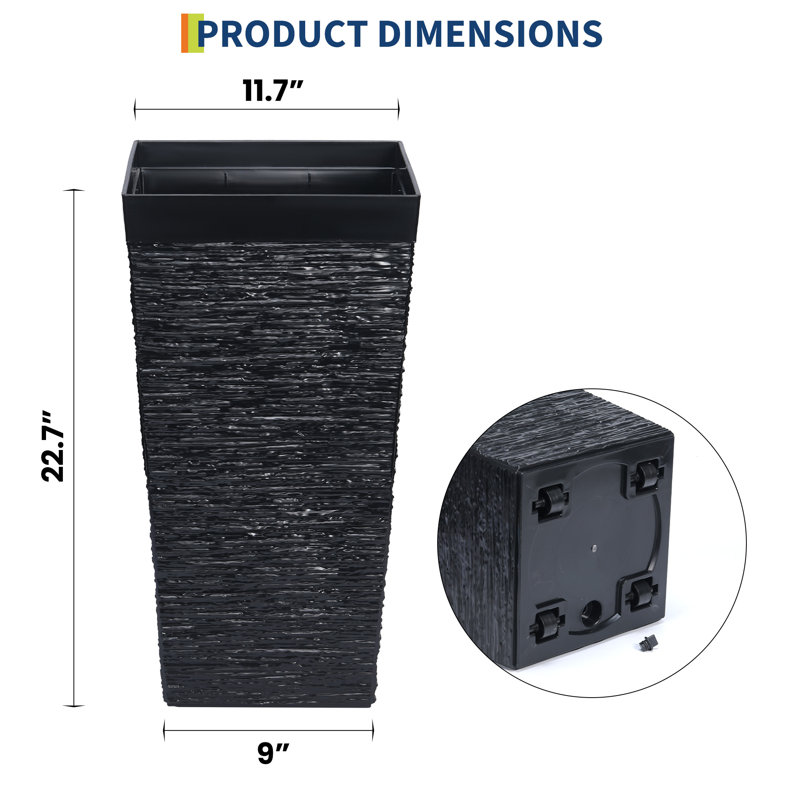 2-Pack 22.7 Inch Black Tall Rectangular Planters